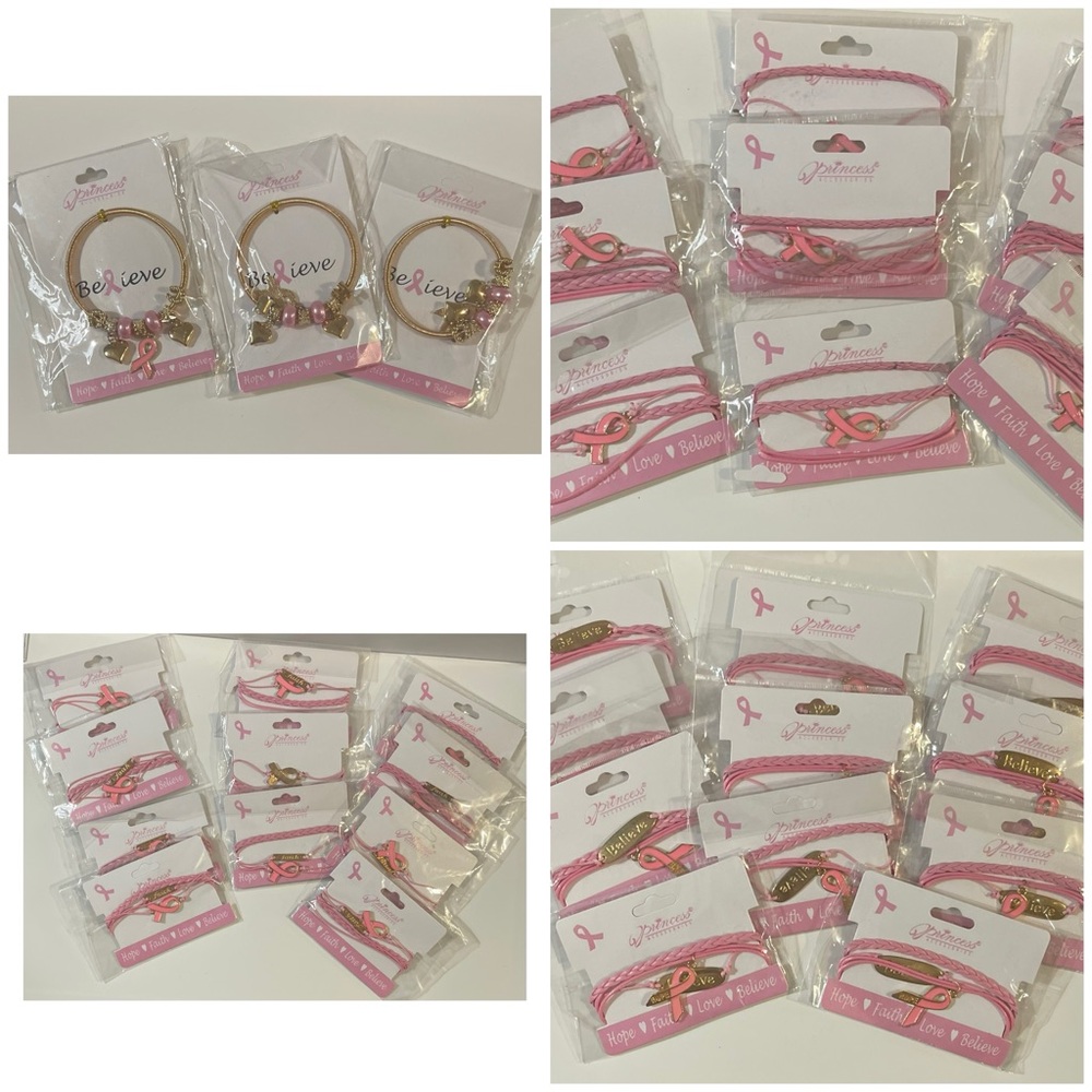 Lot of NEW Assorted BREAST CANCER AWARENESS Bracelets.
